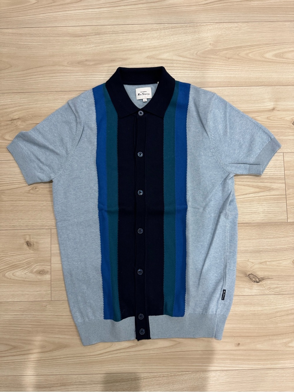 Ben Sherman Light Grey Polo with Black Collar and Blue Shoulder Accents